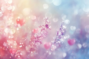 Pastel Flowers and Hearts Bokeh Background