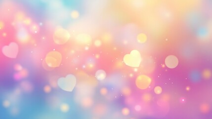 Obraz premium Pastel Hearts Bokeh Background: Soft Pink, Blue, and Yellow Lights