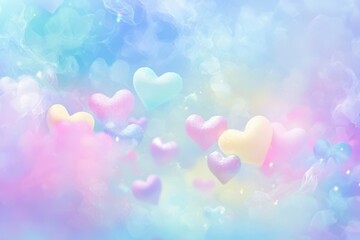 Pastel Hearts Floating in Dreamy Clouds Background