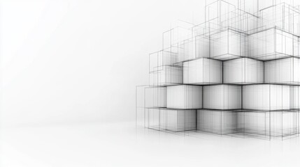 Abstract Geometric Wireframe Structure on Minimalist Background for Design and Conceptual Art Representation