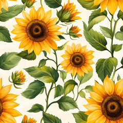 Seamless pattern with sunflowers blooming in summer