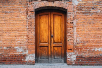 Rustic wooden door set in brick wall architecture