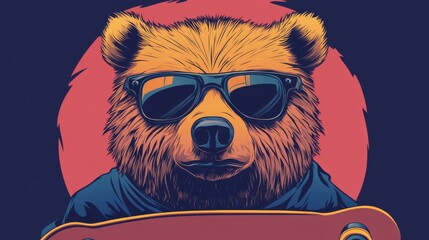 47.A stylized bear doll with sunglasses and a skateboard, featured in a vector art style. The bear looks cool and relaxed, with a catchy skate slogan integrated into the design, reflecting an urban,