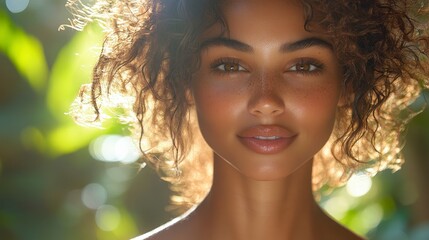 Woman portrait in a lush natural setting. Possible use Stock photo for lifestyle, beauty, or nature