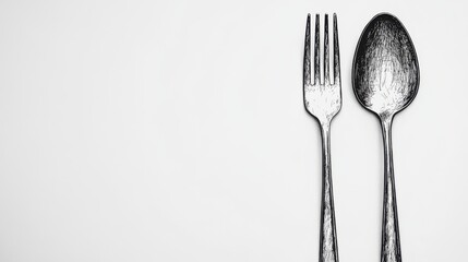 Silver Fork and Spoon on Clean White Background for Culinary or Restaurant Themes and Food Service Concepts