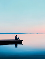 Ruhe am Wasser: Leser im Sonnenuntergang


