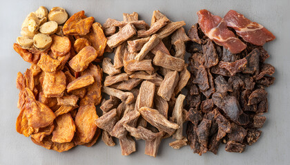 Obraz premium Mix of dried meat Jerky . From chicken , beef and pork. Beer snacks