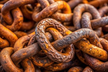 Fototapeta premium Close-up of rusty chains with corrosion and steel texture