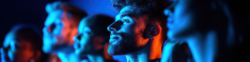 Profile Portraits of Young Adults under Colored Lighting