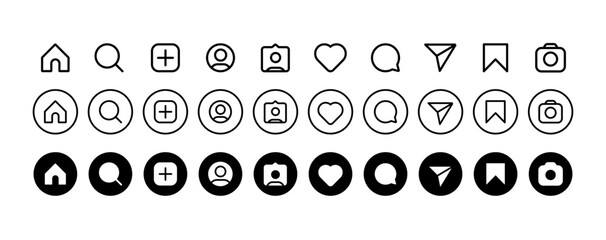 Instagram Social Media Flat Line Round Style Icon Set. Instagram UI Buttons Set Vector Illustration 