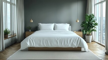 Modern Minimalist Bedroom Design With White Bedding
