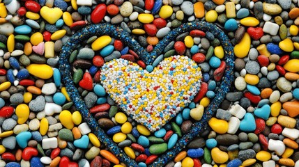 Obraz premium Colorful Pebbles Forming Heart Shape with Bright Decorative Stones
