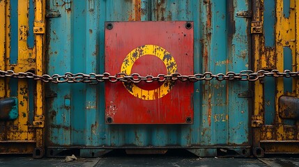 No access sign with thick chain wrapped around entrance to cargo container storage zone