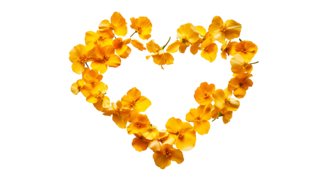 flying yellow flowers petal in heart shape