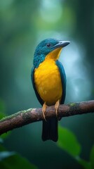 Obraz premium Colorful Tropical Bird Perched On Branch In Rainforest