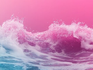 Fototapeta premium Vibrant Pink Ocean Wave Crashing Against a Solid Color Background