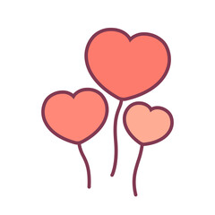 Pink heart flying balloons hand drawn illustration