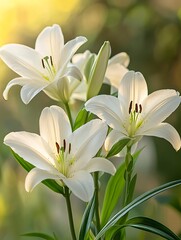Fototapeta premium White flowers showcased in soft lighting to highlight their serene, romantic beauty
