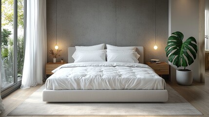Modern Minimalist Bedroom Design With White Bedding