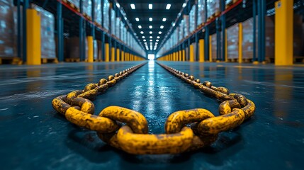 Naklejka premium Supply chain slowdown illustrated by locked chain securing storage entrance