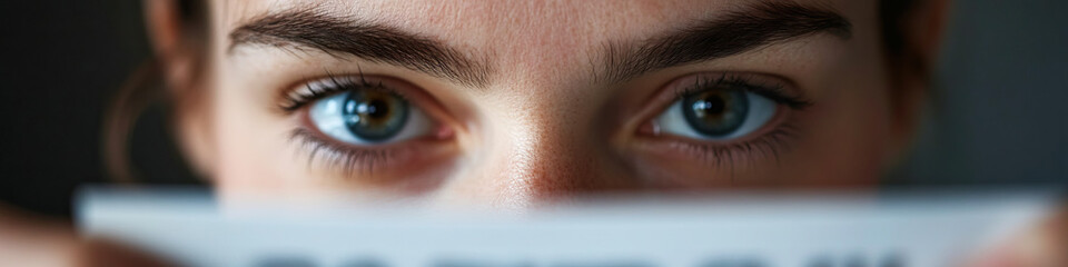 Obraz premium Close-up of Eyes and Eyebrows with Partially Obscured Object