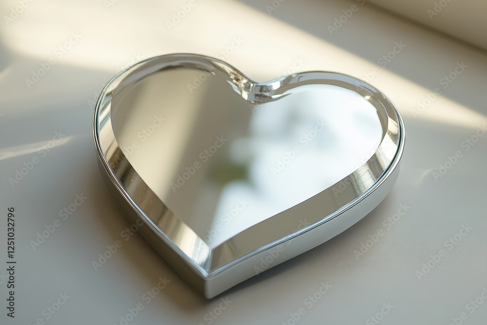 Aufkleber reflective silver heart shaped glass object on white background