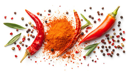 Aromatic paprika powder isolated on white, top view