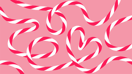Blank abstract festive Valentine's day background, hand drawn greeting card pink paper and ribbons, loop. Text box tied up with cotton red rope bakers twine. Packing string with heart. Vector EPS10