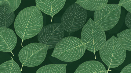 Lush green leaves with intricate patterns on dark background evoke tranquility