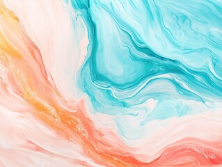 Elegant Fluid Art Abstract Background with Turquoise and Coral Colors