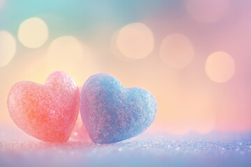 Fototapeta premium Two Glittery Pastel Hearts on Sparkling Background