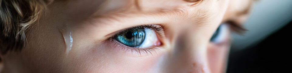 Obraz premium Close-up of Child's Face Showing Eyes and Perspiration