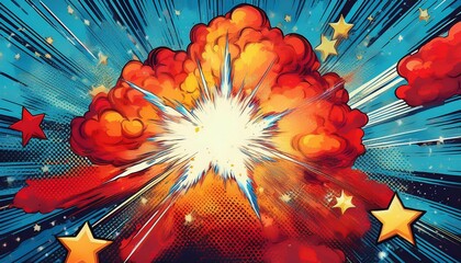 super comic pop art expression exploding from a cloud with stars and halftone dots conveying...