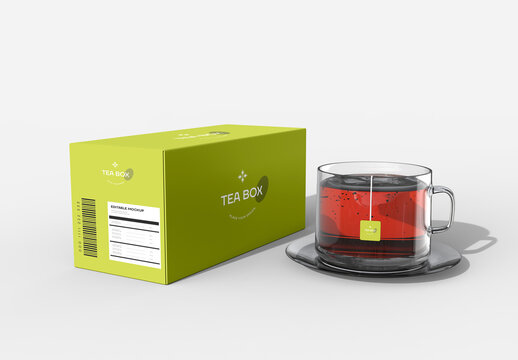 Tea Set Box Bag and Cup Mockup