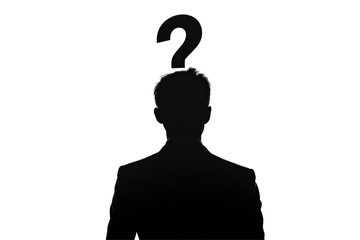 Isolated Silhouette of Man with Question Mark Above Head - obrazy, fototapety, plakaty