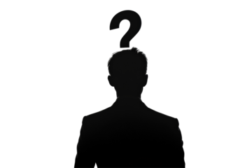 Isolated Silhouette of Man with Question Mark Above Head