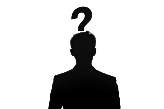 Isolated Silhouette of Man with Question Mark Above Head
