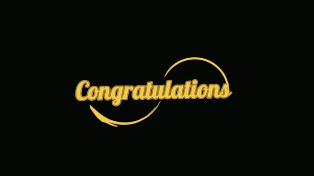 Congratulations animated text in gold color with beautiful lettering on a black background, stylish and elegant