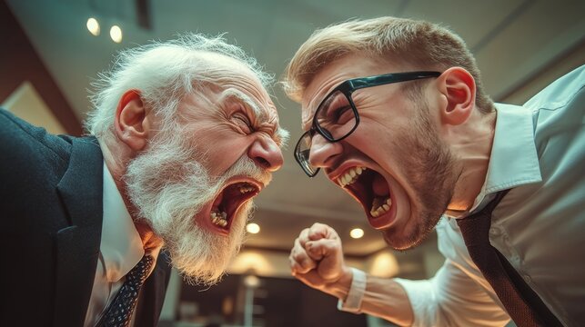 Business Confrontation, Angry Boss Yelling, Aggression in Office Environment, Workplace Conflict