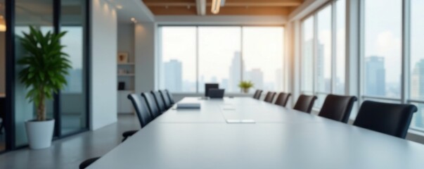 Sleek minimalist office interior, gently blurred background , visual, image, stock photo