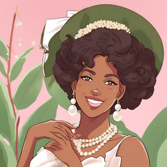 Bridgerton, Regal Era, Beautiful African American Princess, Alpha Kappa Alpha Inspired, Black Girl Art, Black Woman Art, Sorority Member, Pearls, Ivy Leaf, Pretty in Pink