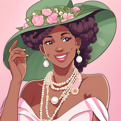 Bridgerton, Regal Era, Beautiful African American Princess, Alpha Kappa Alpha Inspired, Black Girl Art, Black Woman Art, Sorority, Pearls, Ivy Leaf, Pretty in Pink