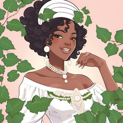 Bridgerton, Regal Era, Beautiful African American Princess, Alpha Kappa Alpha Inspired, Black Girl Art, Black Woman Art, Sorority, Pearls, Ivy Leaf, Pretty in Pink