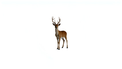 Obraz premium A cartoon deer, light brownish-tan in color, is positioned in the middle of the image against a plain white background.
