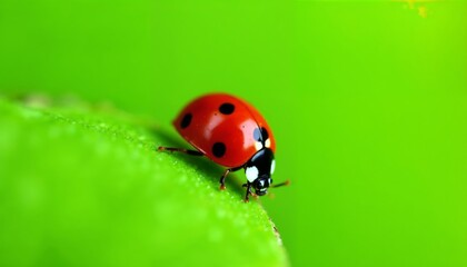 Fototapeta premium Vibrant Ladybug Portrait on Verdant Leaf Surface Close-Up