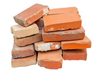 Isolated Stack of Old Red Bricks with Weathered Texture