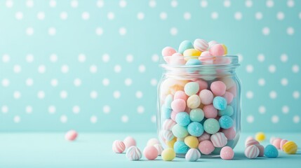 Pastel Sugar-Coated Candies in a Glass Jar – Sweet and Colorful Treat