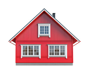 Isolated Red Wooden House with White Trim