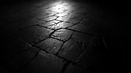 Obraz premium Dark Textured Paving Stones Highlighted by Soft Light in Dim Space