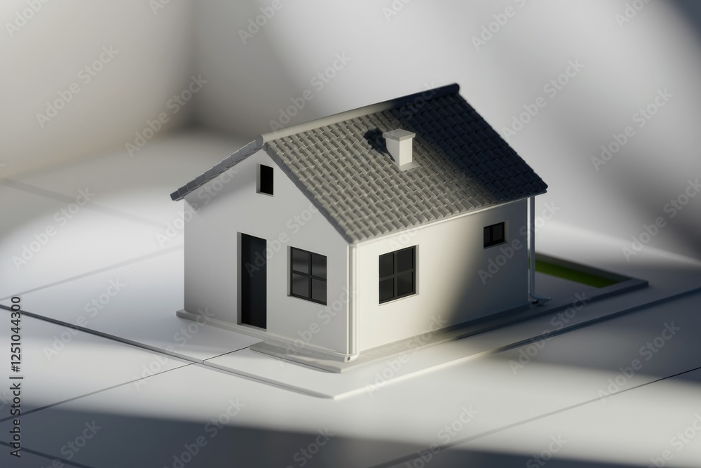 Poster a minimalist model of a single-family home, showcasing simple design and clean lines.
